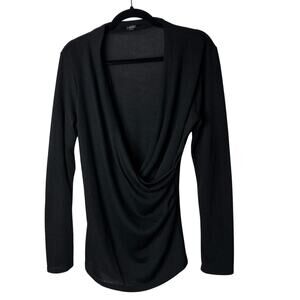 Aziz Jet Black Slinky Faux Wrap Deep VNeck Long Sleeve Sweater Jumper Top L